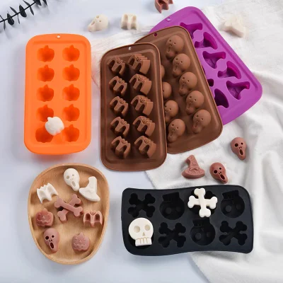 Хэллоуин шоколад силиконовая форма тыква череп летучая мышь кубик льда заварной крем пудинг DIY форма для выпечки конфет